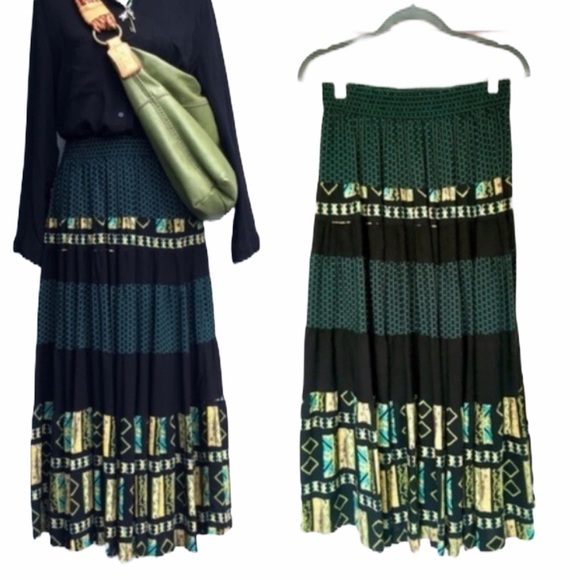 Vintage German US Maxi Skirt Green Size M - Picture 2 of 12